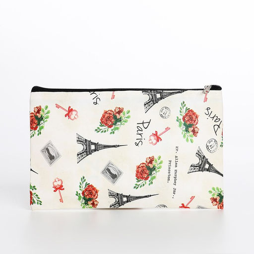 Цена за 3 шт. Косметичка-пенал на молнии, плоская, с рисунком Французские розы, бежевая - Simaland фото 2