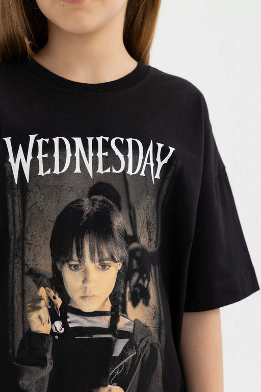 Футболка оверсайз с короткими рукавами для девочек Wednesday - Defacto фото 4