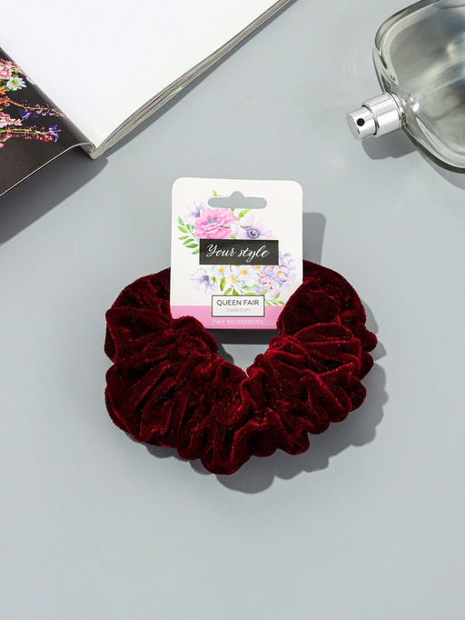 Цена за 2 шт. Резинка для волос «Орбита», джемма бархат, 10 см, бордовая