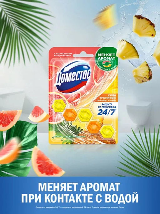 ДОМЕСТОС блок д/очищения унитаза 50гр Сила тропиков