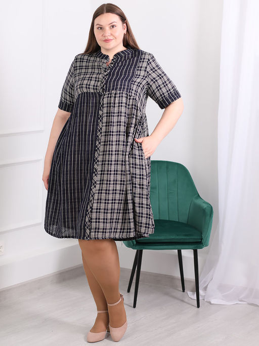 Платье больших размеров в клетку - Almond фото 2