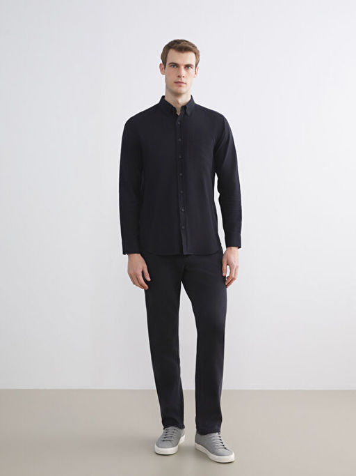 Regular Fit Uzun Kollu Keten Kar???ml? Erkek G?mlek