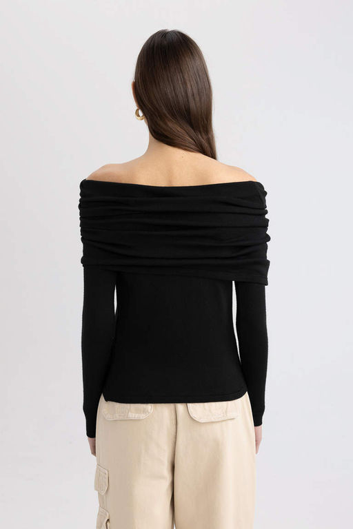 Приталенный свитер с открытыми плечами - Defacto фото 6