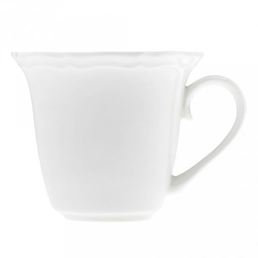 "Совершенство" Чашка фарфоровая 200мл, д8,9см h7,9см, с блюдцем д14,8см h1,5см, глянцевая глазурь, белый, рельефный декор, волнистый край (Китай)