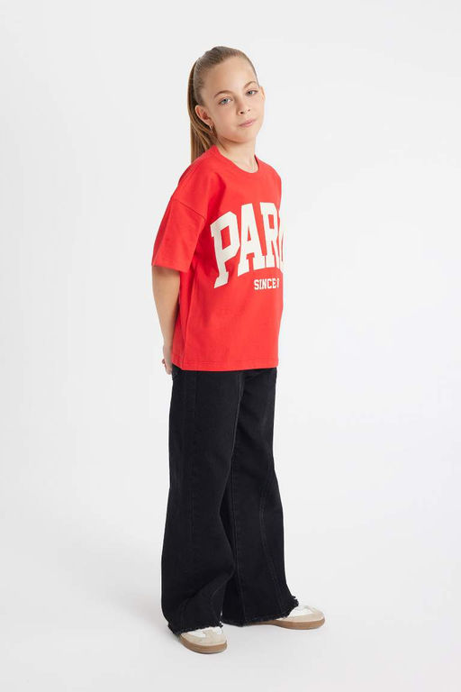 Школьная футболка с короткими рукавами и короткими рукавами с круглым вырезом и принтом для девочек - Defacto фото 2