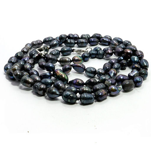 Бусы натуральный жемчуг Black-Blue крупный рис - камень королев, дарующий любовь и счастье