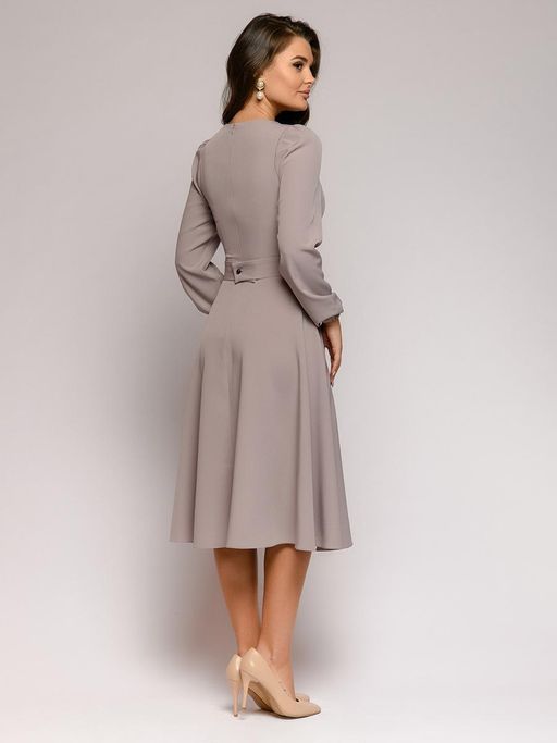 Платье цвета пыльной сирени длины миди с объемными рукавами - 1001dress фото 2