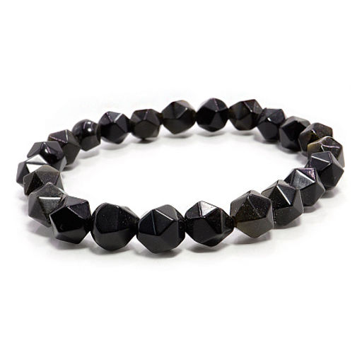 Браслет из камня 8мм Черный обседиан Gold с огранкой оберегает и приумножает богатство