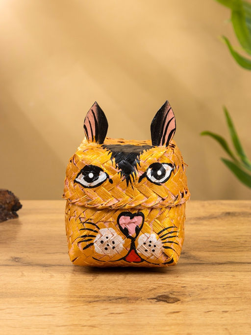 Корзинка «Кот», 10×10×13 см, бамбук, рыжая