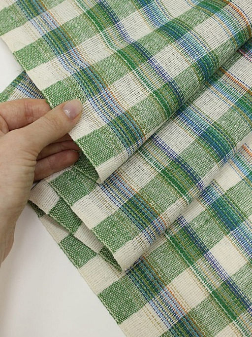 Холст полотенечный Клетка меланж цв.зеленый/суровый, ш.0.5м, лен-40%, хлопок-60%, 200гр/м.кв - Купава фото 3