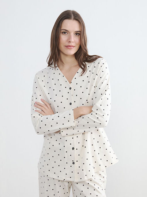 V Yaka Puantiyeli Kad?n Pijama Tak?m