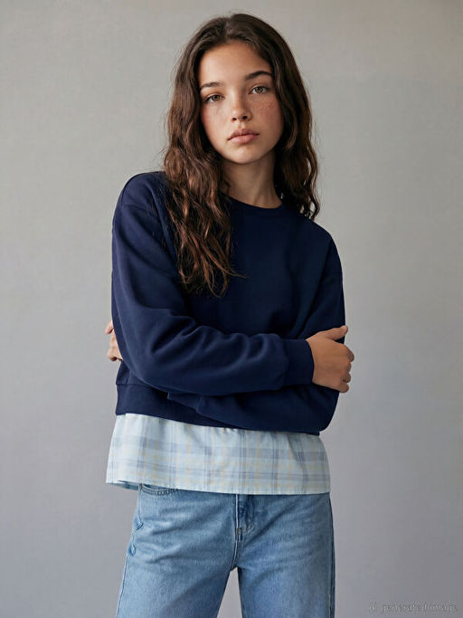 G?mlek G?r?n?ml? K?z ?ocuk Kal?n Sweatshirt