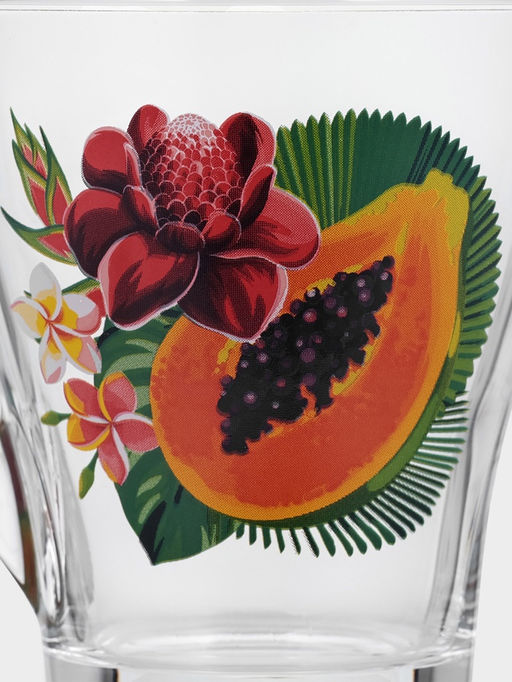 Цена за 20 шт. Кружка Тропические фрукты, 250 мл, стекло, прозрачная, рисунок МИКС