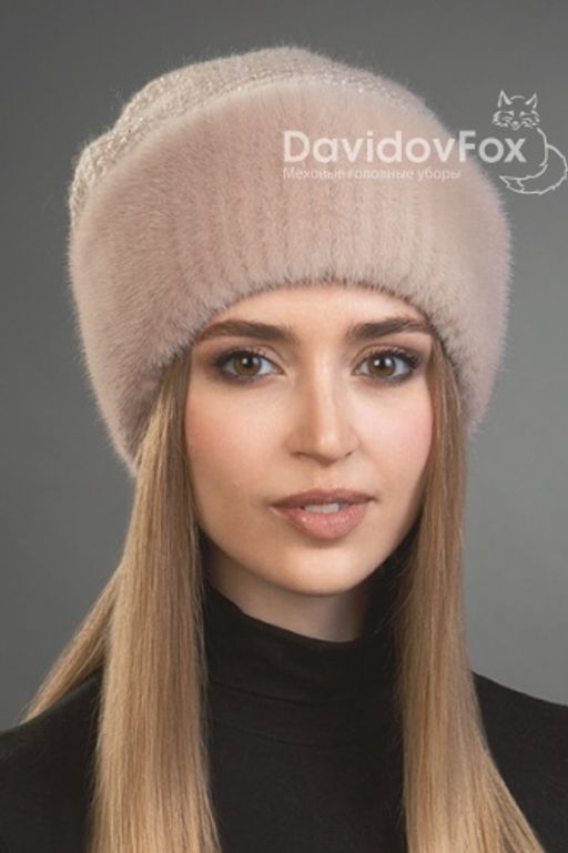 Шапка Камелия норка трикотаж дымчатая роза