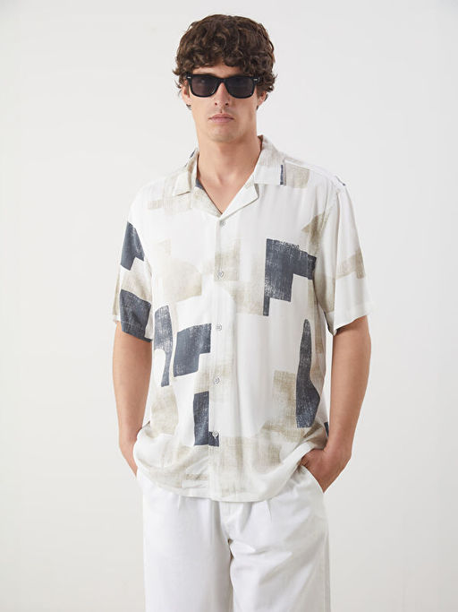 Regular Fit K?sa Kollu Desenli Erkek G?mlek