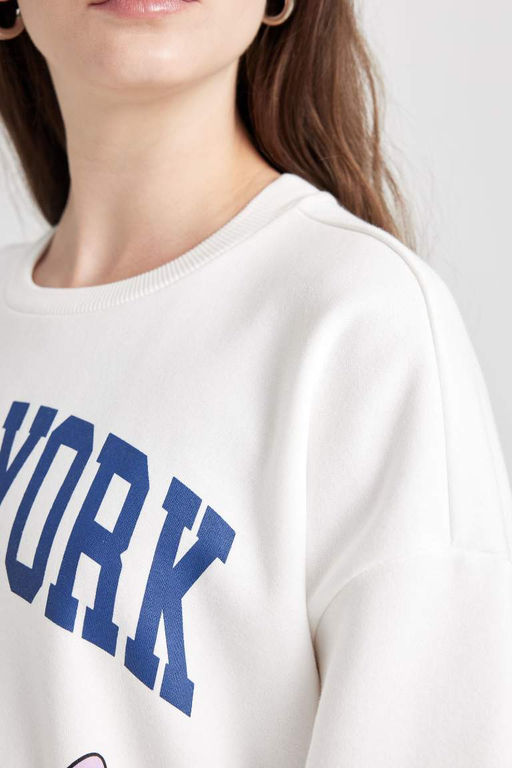 Толстовка из плотной ткани с принтом Cool Disney Lilo & Stitch оверсайз с круглым вырезом - Defacto фото 6