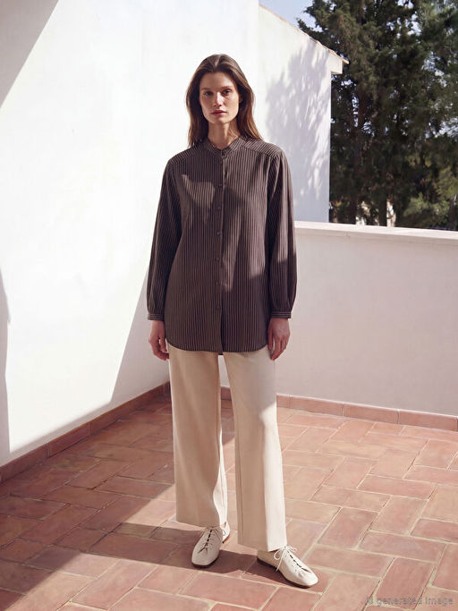 Hakim Yaka ?izgili Kad?n G?mlek Tunik