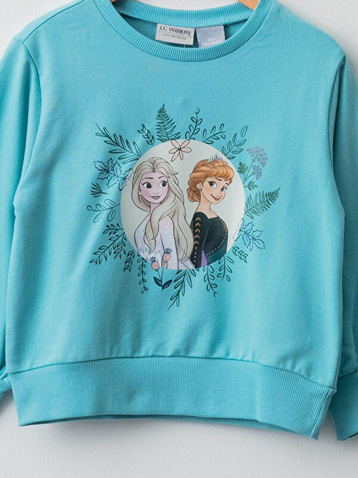 Bisiklet Yaka Frozen Bask?l? Uzun Kollu K?z ?ocuk Sweatshirt - Waikiki фото 3