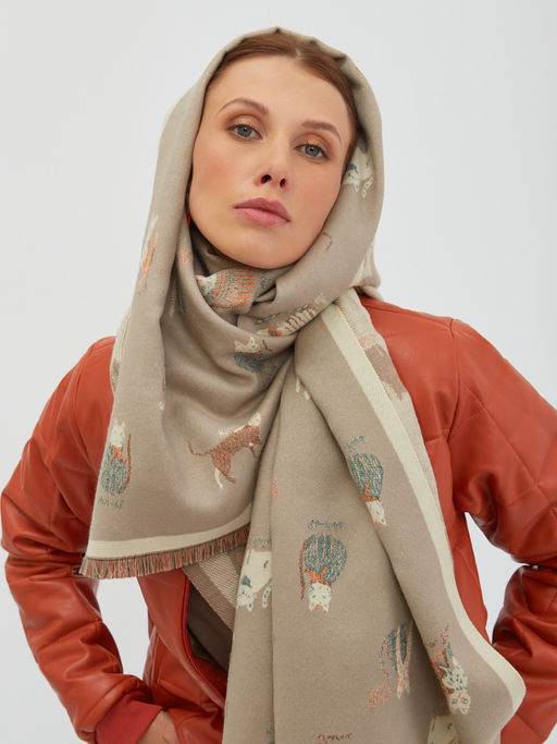 Большой, мягкий, теплый двусторонний палантин с принтом. - Tantino фото 2