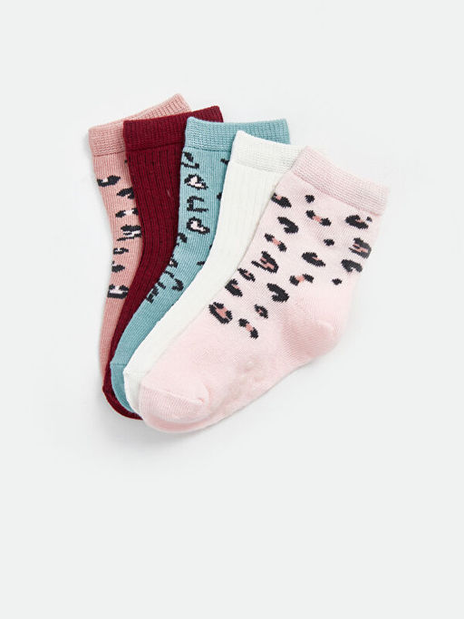 Bask?l? K?z Bebek Soket ?orap 5li