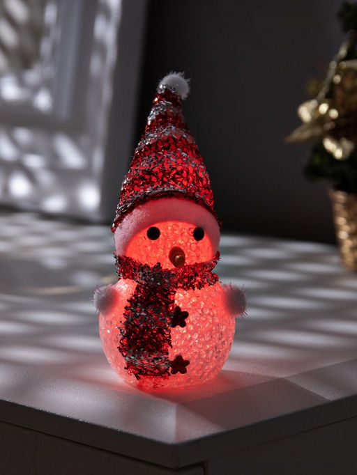 Ёлочная игрушка «Красный снеговичок», 8 см, 1 LED, от батареек AG13×3, свечение мульти (RGB)