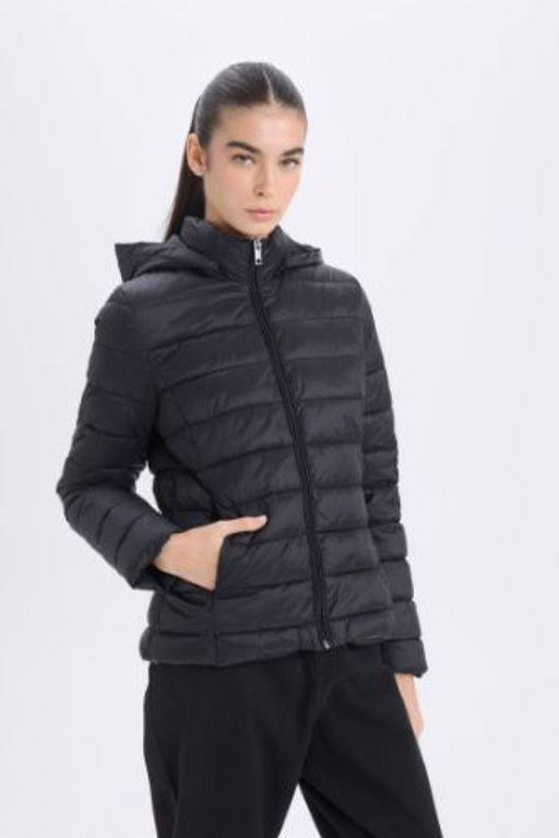 Su Itici Hafif Sisme Mont Kapusonlu Kapitoneli Fermuarl? Cepli Basic Duz Mevsimlik