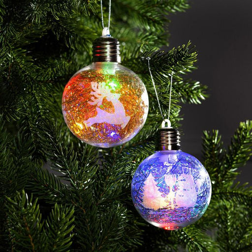 Набор ёлочных шаров Ледяные узоры, 2 шт, d=8 см, 1 LED, от батареек, свечение RGB