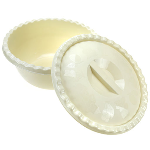 Миска пластмассовая 5л, д30см, h13см, с крышкой, белый ротанг (Россия)