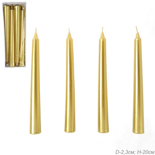 Цена за 72 шт. Свеча 4 штуки 20х2.3 см набор / DY-707 /уп 72/ золото / 2 СОРТ ЦАРАПИНЫ