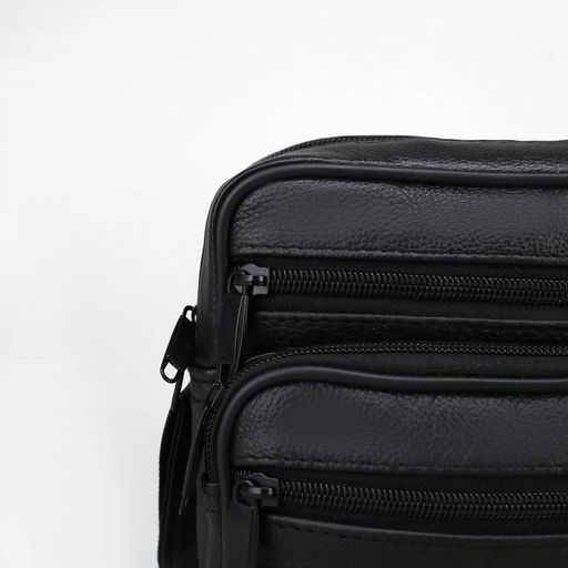 Сумка кросс-боди мужская на молнии, 4 наружных кармана, с ручкой, длинный ремень, 15×8.5×19 см, чёрная