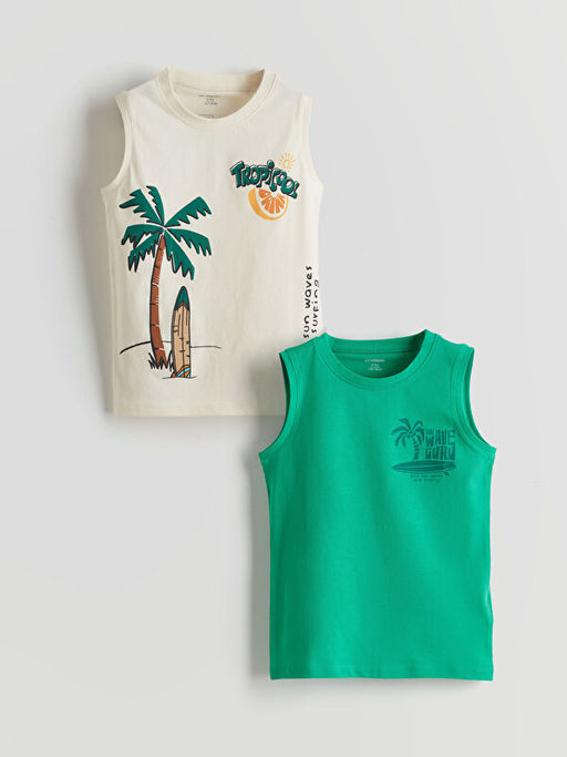 Bisiklet Yaka Bask?l? Erkek ?ocuk Atlet 2li