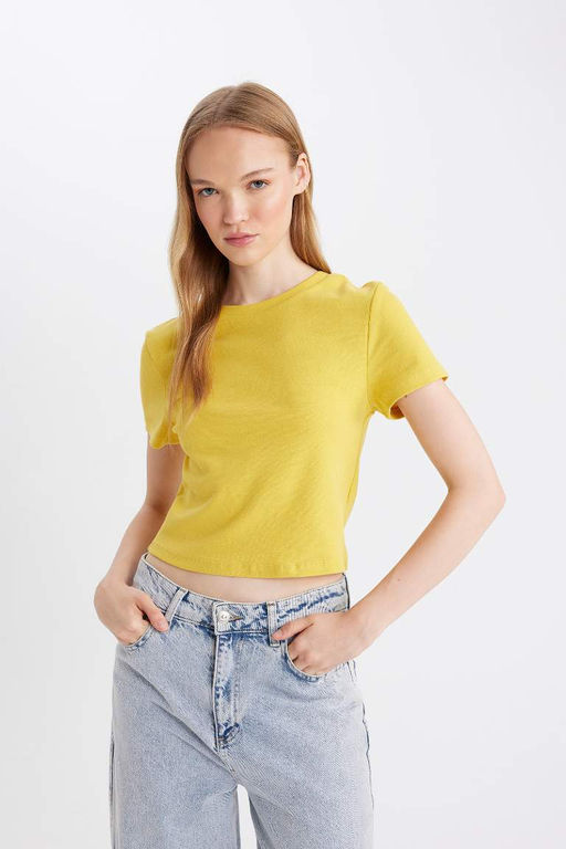 Классная базовая футболка в рубчик с круглым вырезом и короткими рукавами - Defacto фото 4