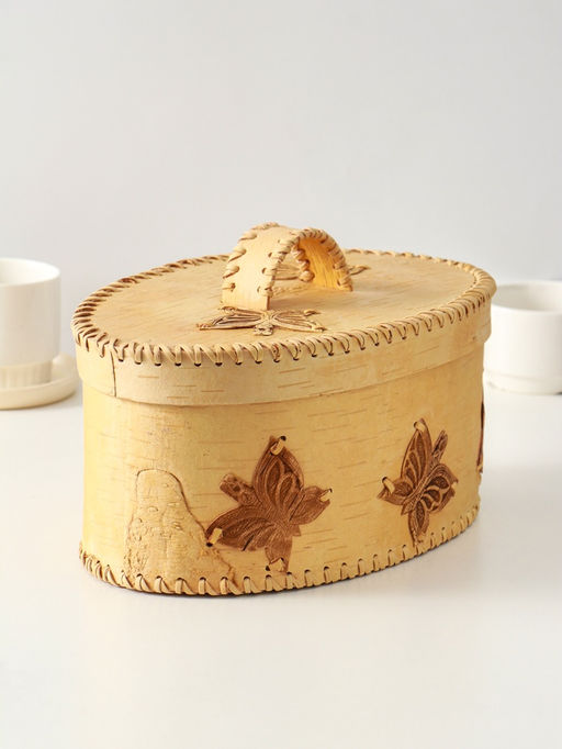 Хлебница с ручкой "Бабочки", 30х18х19 см, береста