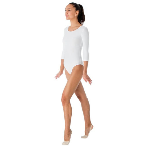 Купальник гимнастический Grace Dance, с рукавом 3/4, р. 42, цвет белый  фото 4