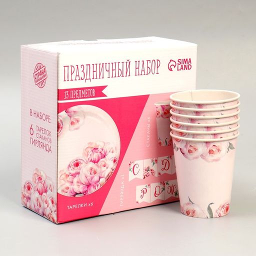 Набор бумажной посуды Нежные пионы - Страна карнавалия фото 2