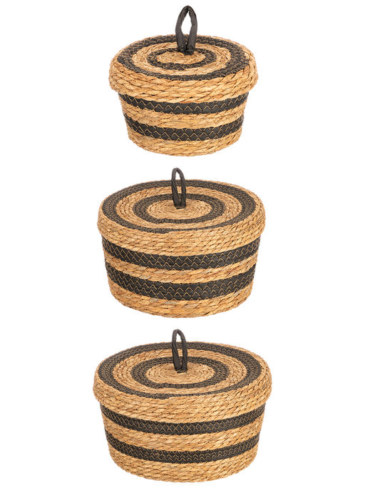 Набор 3 плетеных корзин 19,5*19,5*12 см, 27*27*14,5 см, 31,5*31,5*16 см, с крышкой, водный гиацинт