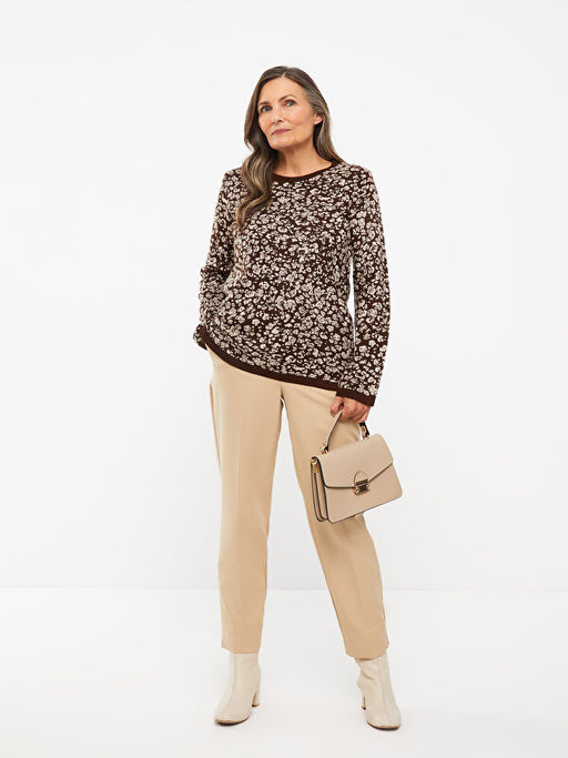 Bisiklet Yaka Desenli Uzun Kollu Kad?n Triko Kazak