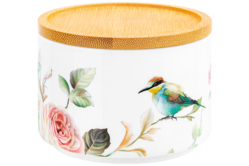Банка д/хранения 250 мл 9,3*9,3*7 см Певчие птички + дер. крышка-подст. с сил. упл. (без золота) - Elan gallery фото 5