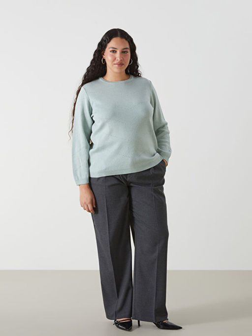 Bisiklet Yaka Desenli Kad?n Triko Kazak