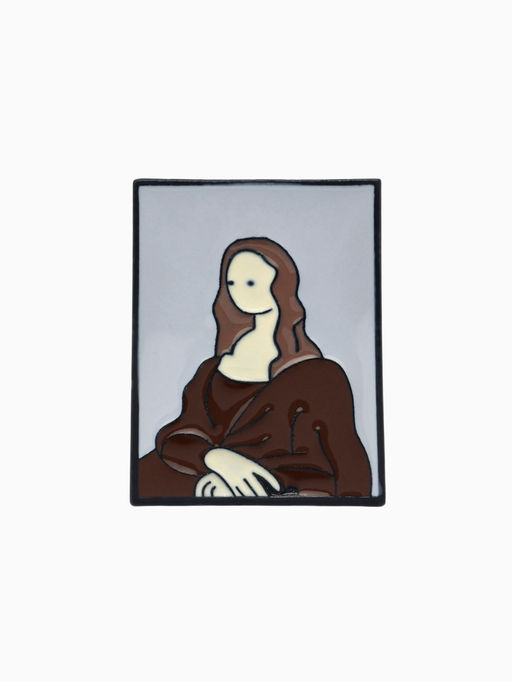 Значок Искусство Мона Лиза, бело-коричневый в чёрном металле