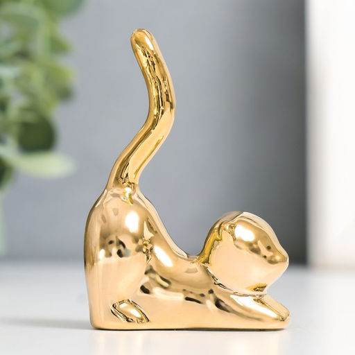 Фигурка керамика «Кот - потягушки», золото, 5.5×2.4×7.8 см