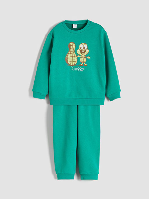 Bask?l? Erkek ?ocuk Sweatshirt ve E?ofman Alt 2li