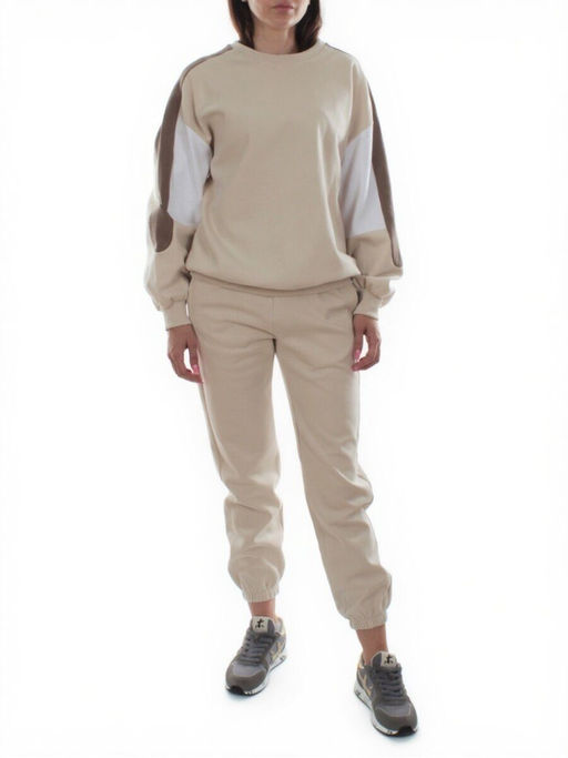 3160/3161 BEIGE/BROWN Костюм спортивный женский (95% хлопок, 5% эластан)