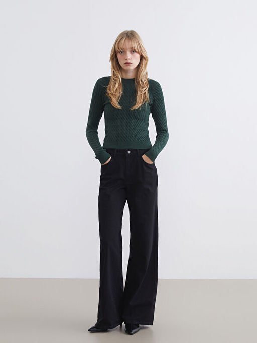 Bisiklet Yaka Kendinden Desenli Kad?n Triko Kazak