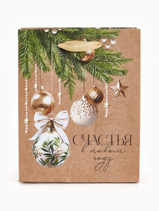 Цена за 4 шт. Пакет новогодний крафтовый подарочный «Счастья в Новом году», S 12×15×5.5 см