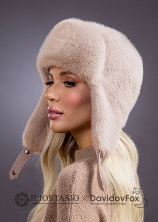 Шапка Ушанка экомех бежевая