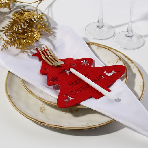 Цена за 2 шт. Декор столовых предметов Ёлка, красный, 20?17 см, 100%п/э, фетр