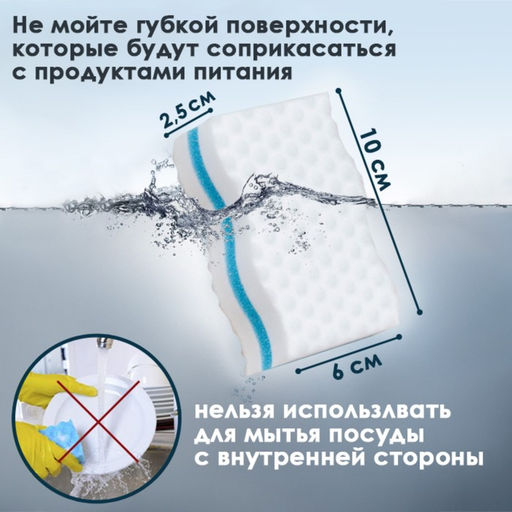 Цена за 2 шт. Губка меламиновая для удаления пятен, с поролоновым слоем, 10×6×2.5 см, МИКС