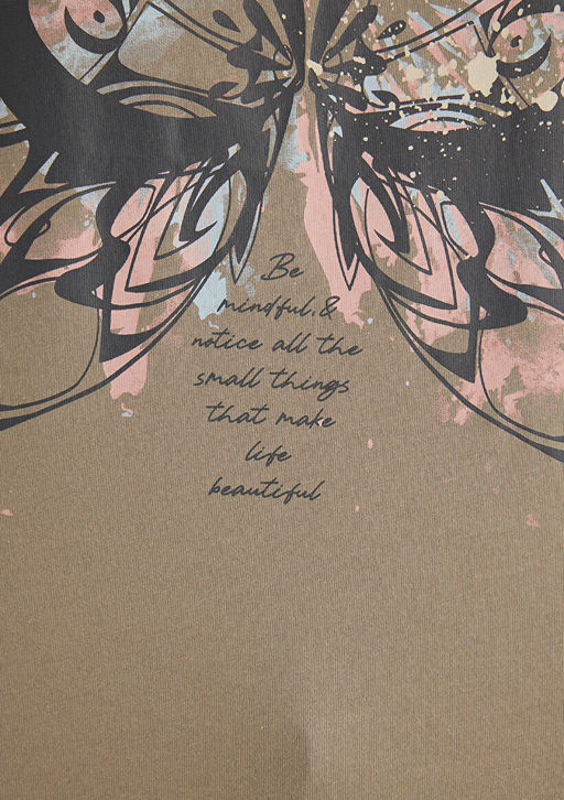 Kelebek Bask?l? Kahverengi Tisort - Mavi фото 7