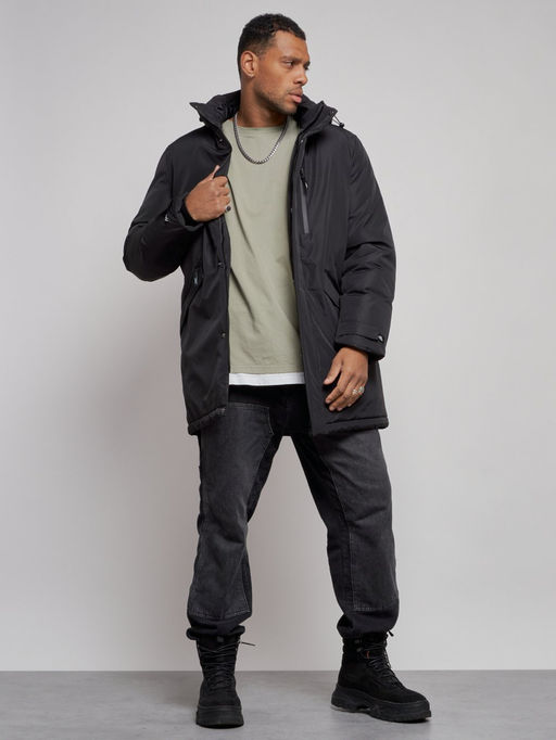 Парка мужская зимняя удлиненная молодежная черного цвета 8302Ch - Wonderrman фото 14